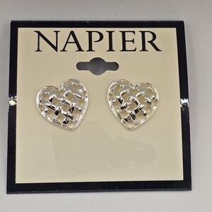New Napier Silver Tone J'adore Heart Love Stud Earrings